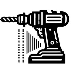 Illustration of a black cordless drill with a drill bit and vertical lines and dots on the side