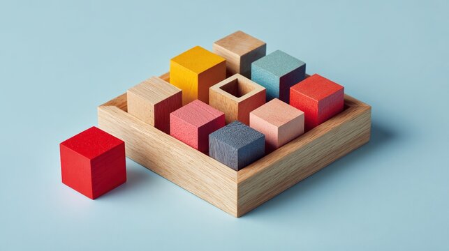 Colorful Wooden Block Puzzle Educational Toy, Children's Education Creative Scene