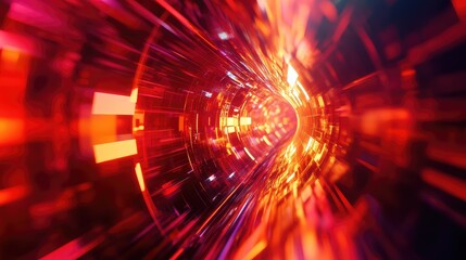 Abstract red technology tunnel moving at high speed