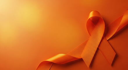 Symbolic orange ribbon for elimination of violence against women, highlighting advocacy and support. Awareness ribbon visually represents movement to stop violence against women, promoting safety,