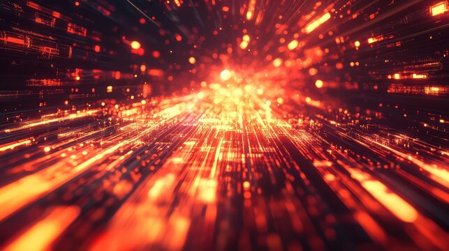 Digital data streaming in vibrant orange internet network - Powered by Adobe