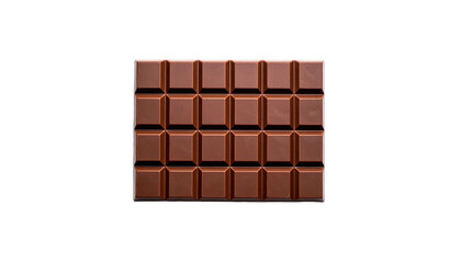 Square milk chocolate bar with rectangular segments against black
