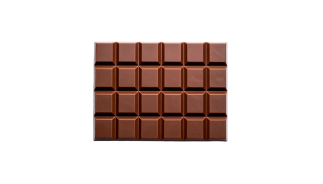 Square milk chocolate bar with rectangular segments against black