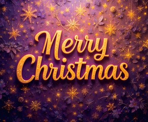 Merry Christmas typography with purple and yellow color background.