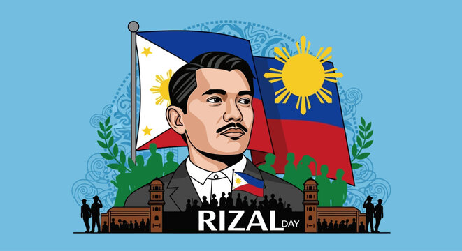 Celebrate Rizal Day with patriotic spirit and Filipino pride honoring a national hero with the Philippine flag, perfect for cultural events, educational materials, and holiday promotions - Powered by Adobe