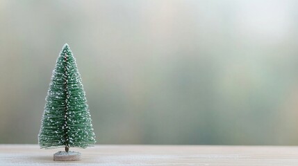 Mini Christmas Tree Decor on Vintage Wooden Table, Festive Atmosphere Material