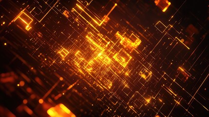Digital network of glowing orange data lines