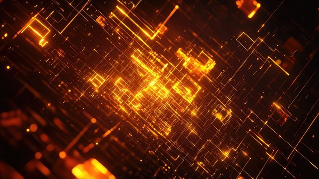 Digital network of glowing orange data lines - Powered by Adobe