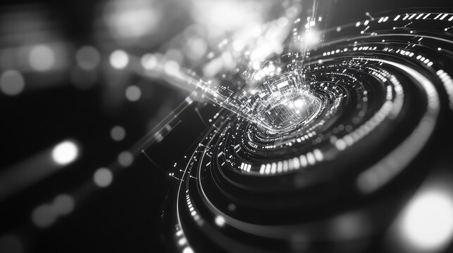 Digital data flowing through abstract circuit vortex technology - Powered by Adobe