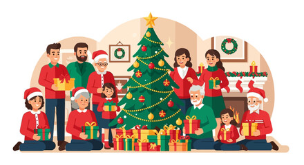 Share the Joy of Christmas with a Multi Generational Family Gathering Around the Tree Exchanging Gifts, Spreading Holiday Cheer and Creating Lasting Memories, Festive and Joyful