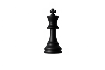 Black king chess piece on a transparent background, symbolizing tactics, decision-making, and game-winning strategies