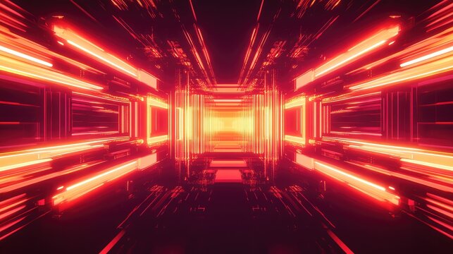 Futuristic digital tunnel creating abstract neon light glow