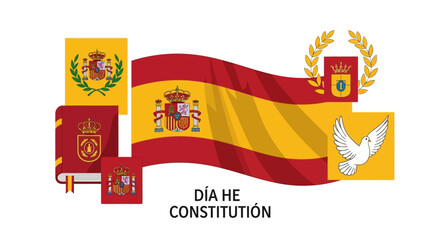 Celebrate Spain's Constitution Day with national pride, symbolic emblems of law, justice, and peace, showcasing vibrant Spanish heritage for educational and patriotic themes