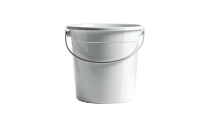Glossy white bucket with metal handle, isolated