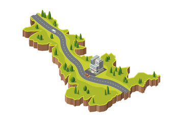 Isometric beautiful land with road and building