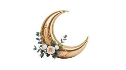 Golden crescent moon with floral accents a luxurious and elegant design perfect for Ramadan Eid.
