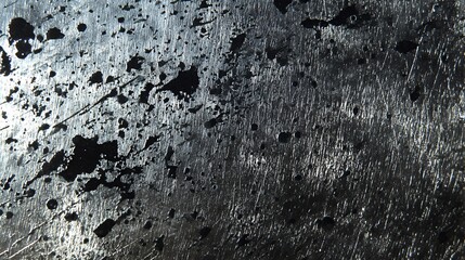 scratched metal surface with black spots