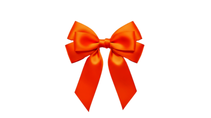 A shiny orange satin bow with soft folds, ideal for gift wrapping, packaging, and festive designs.