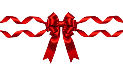 A bright red ribbon bow tied neatly with curled tails, perfect for gift wrapping, celebrations, and festive decorations.