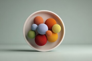 A Tactile Cluster of Colorful, Velvety Spheres in a Minimalist Ceramic Bowl.