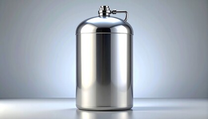 Polished gas cylinder with valve on light background, evoking industrial precision and containment.