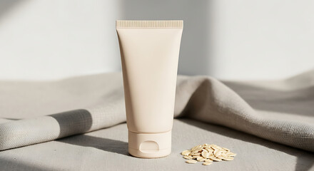 Skincare product tube mockup, organic oatmeal ingredient concept