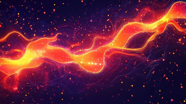 Abstract glowing energy data stream particles flow