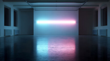 Empty Dark Room with a Single Glowing Neon Light