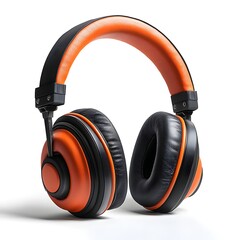 Modern orange and black over ear headphones isolated on a white background