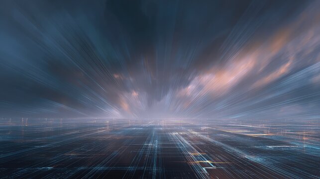 Digital network connections spreading across abstract landscape