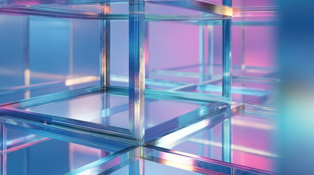 Abstract glass cube structure with vibrant reflections