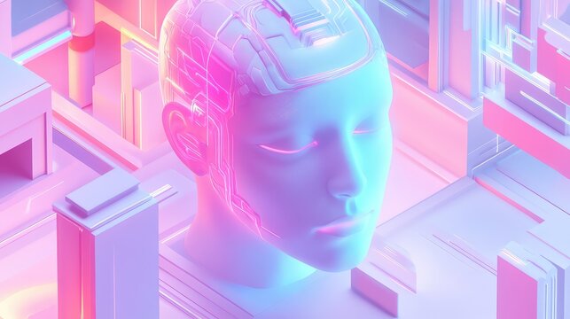 Artificial intelligence robot head in futuristic digital world - Powered by Adobe