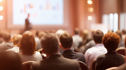 audience listens to speaker at business conference