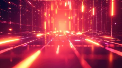 Abstract glowing red data tunnel displaying digital technology and cyberspace