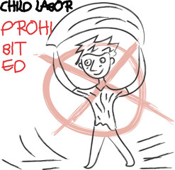 Child labor prohibited line art vector illustration isolated on background.