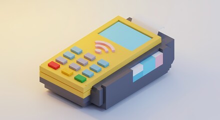 Colorful 3D rendering of a payment terminal on a printer, showcasing modern technology in finance