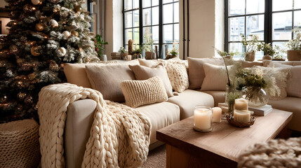 Obraz premium Festive textures complete the cozy indoor Christmas living room