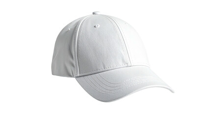 Plain white baseball cap on a stark black background