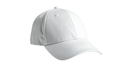 Plain white baseball cap on a stark black background