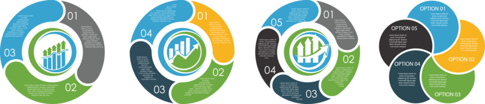 Circle arrows diagram infographic set. Circular arrows with 2-5 steps, options. Process chart, cycle diagram for business presentation, report, brochure. vector eps 10