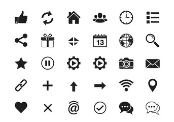 Collection of outline icons for web and app design isolated on transparent background