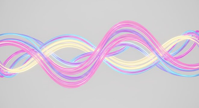 Colorful wavy lines intertwining against a light gray background, creating a dynamic abstract design
