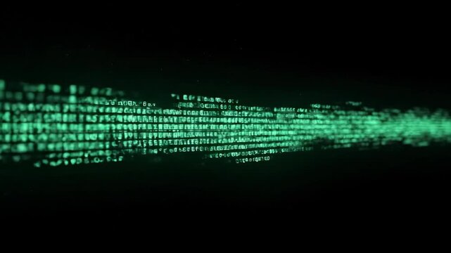 Green binary code stream, data flow concept with digital information background, technology.