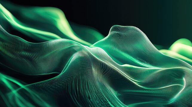 Green flowing digital waves creating abstract technology background