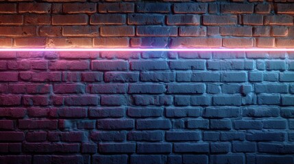 Fototapeta premium Vibrant neon light illuminating a textured brick wall at night adds a modern touch to the urban setting