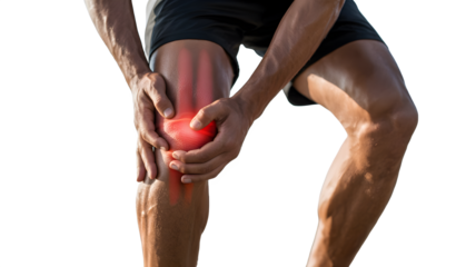Mans knee with pain highlighted in red, indicating a potential injury or medical condition healthcare and medical illustration