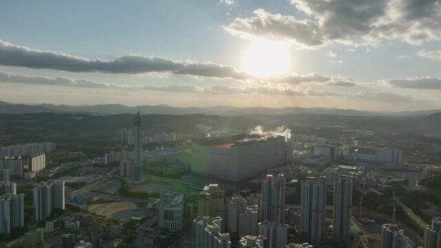 Aerial View of Icheon, Hynix Semiconductor Factory, Sunset