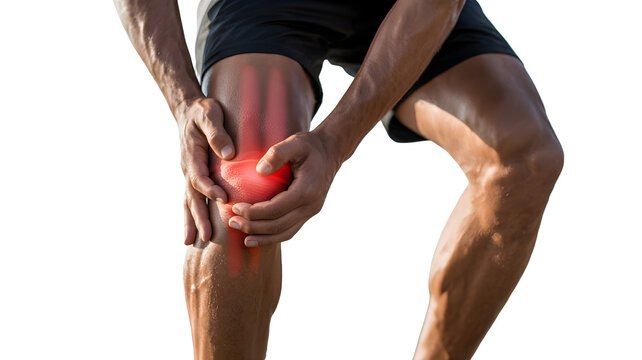 Mans knee with pain highlighted in red, indicating a potential injury or medical condition healthcare and medical illustration