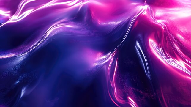 Iridescent flowing liquid creating abstract purple magenta background
