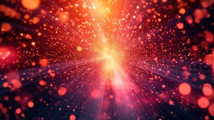 Bursting red orange particles radiating abstract light energy
